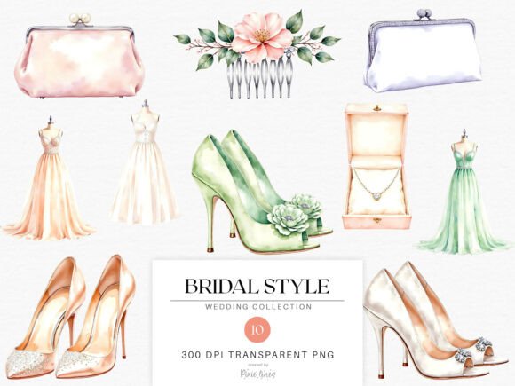 Download Watercolor Vintage Wedding Bridal Style - Premium Bundle